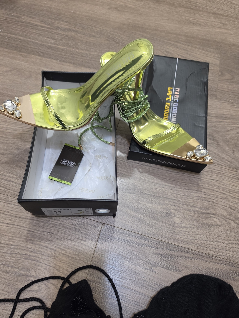Metallic Lime Green Strappy Stiletto Heels - Picture 3 of 6